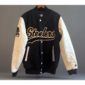 NWT! NFL Pittsburgh Steelers Starter varsity bomber jacket black & white Medium